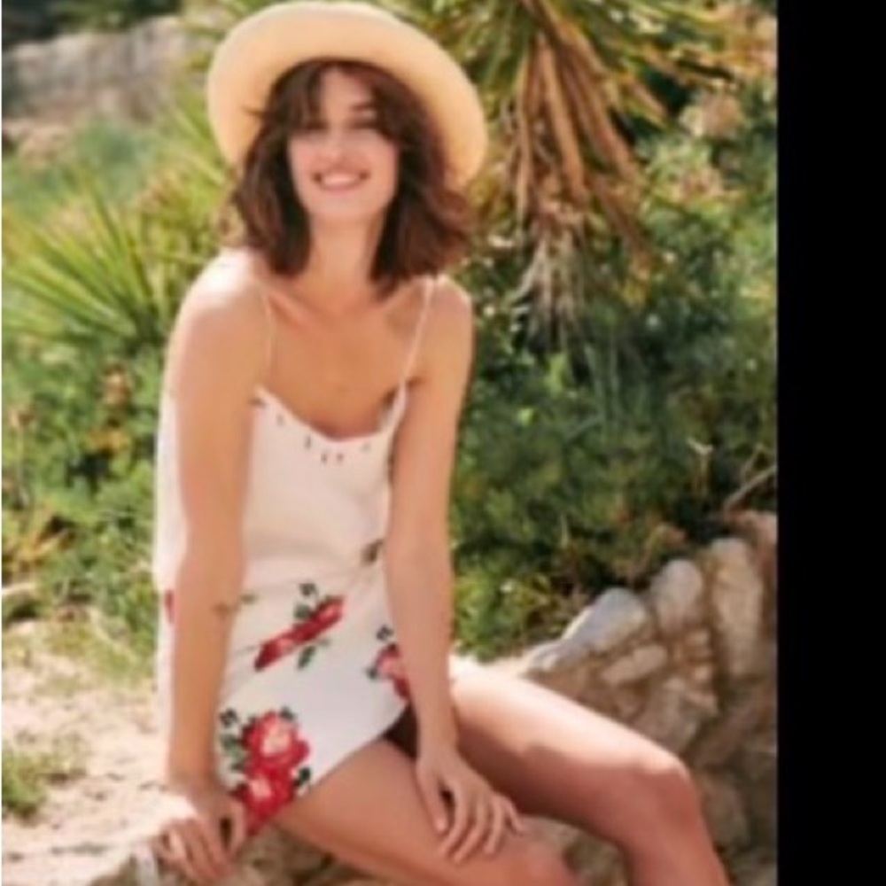 Sezane Floral White and Red Skirt